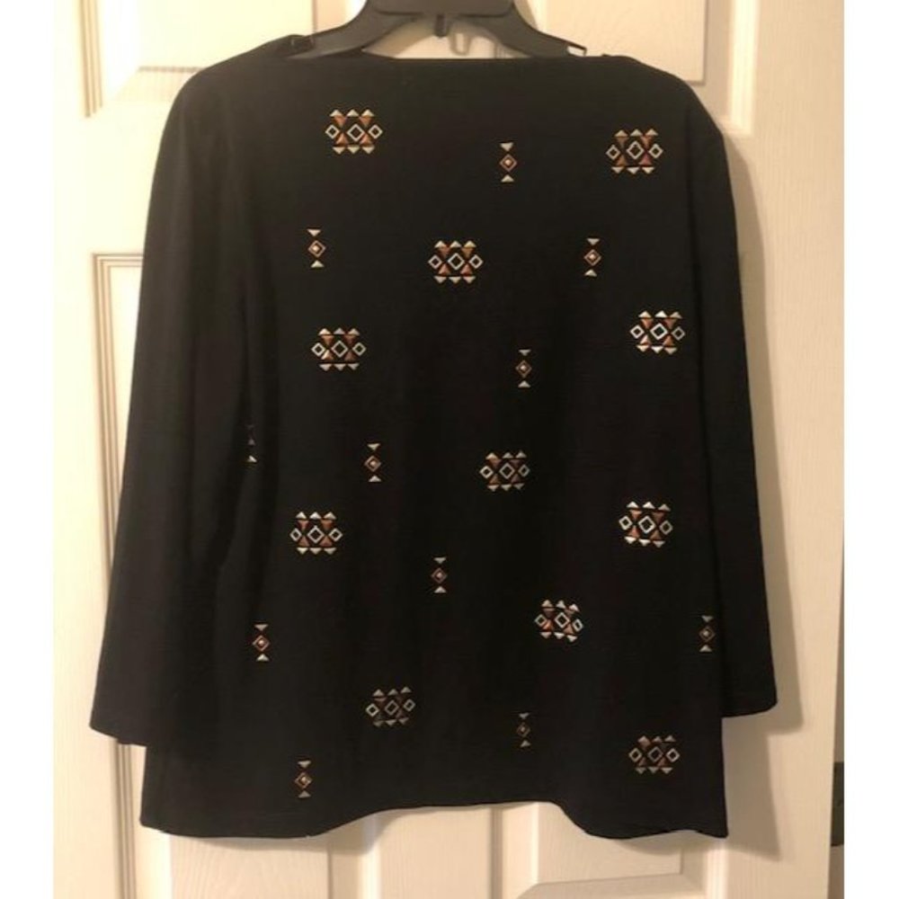 Ruby Rd Women's Pullover Top XL, Black with Tribal Beading